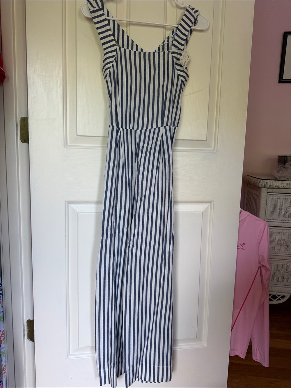 Striped Blue and White Sleeveless Jumpsuit